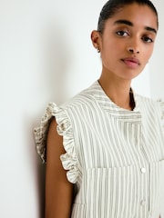 Ecru and Green Stripe Frill Sleeve Denim Gilet - Image 5 of 8