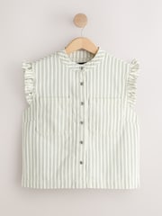 Ecru and Green Stripe Frill Sleeve Denim Gilet - Image 6 of 8