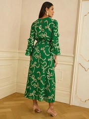 Love & Roses Green Bow Metallic Ruffle Sleeve Maxi Dress - Image 3 of 4