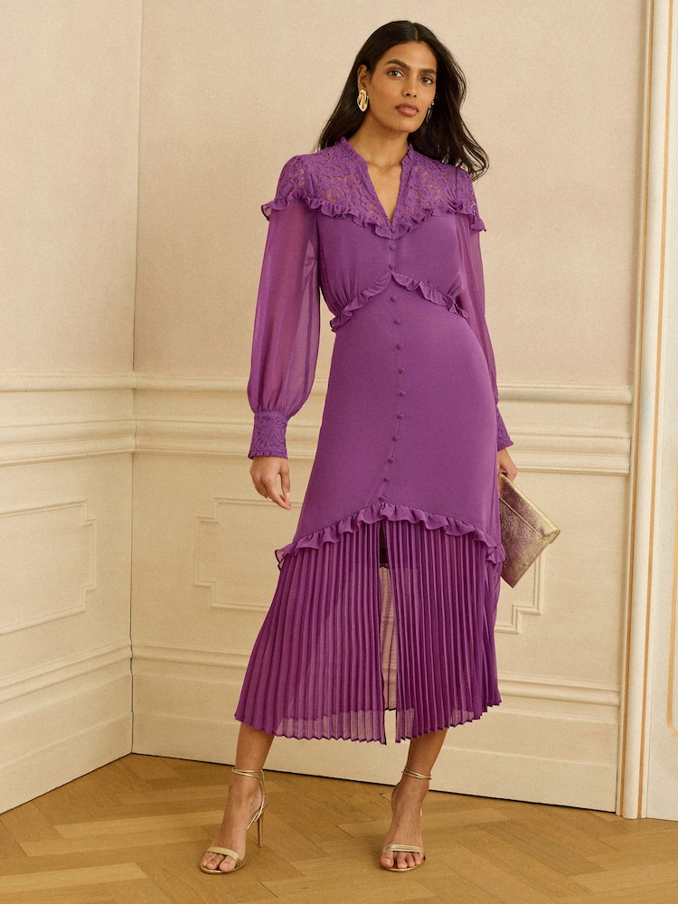 Love & Roses blondedetaljer Plissert chiffon Midikjole - Bilde 2 av 4