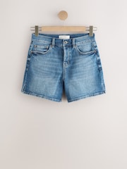 Mid Blue Split Hem High rise Denim Shorts - Image 1 of 4