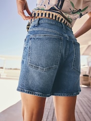 Mid Blue Split Hem High Rise Denim Shorts - Image 5 of 8
