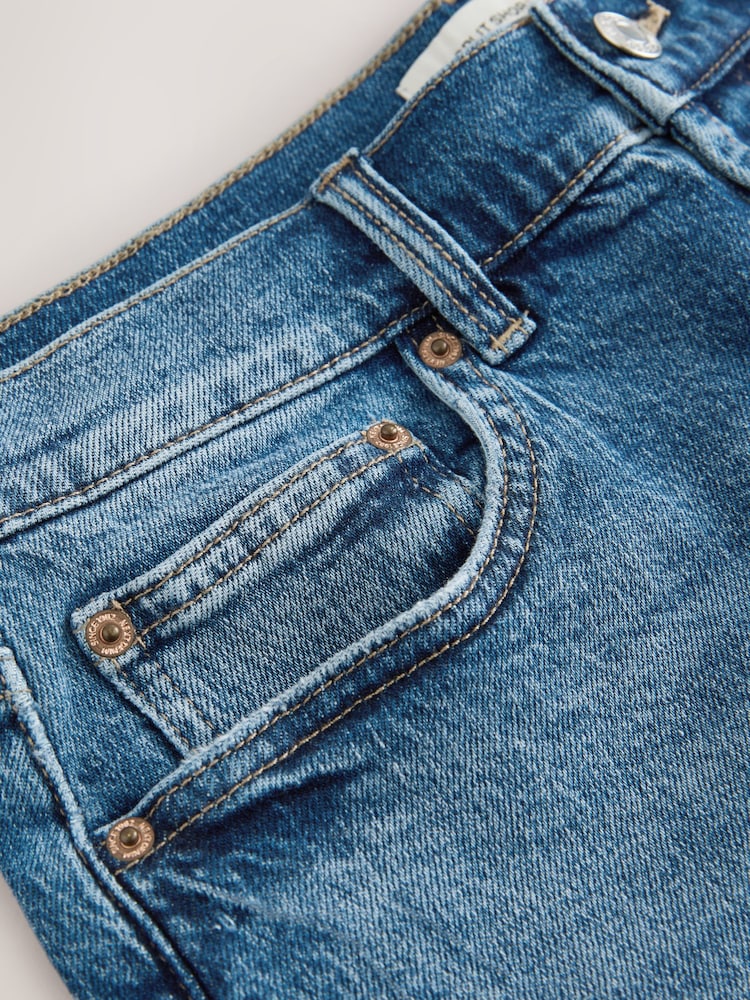 Mid Blue Split Hem High Rise Denim Shorts - Image 8 of 8 Mid Blue Split Hem High Rise Denim Shorts - Image 8 of 8