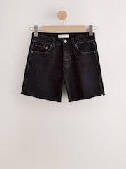 שחור - Split Hem High Rise Denim Shorts - תמונה 7 מתוך 9