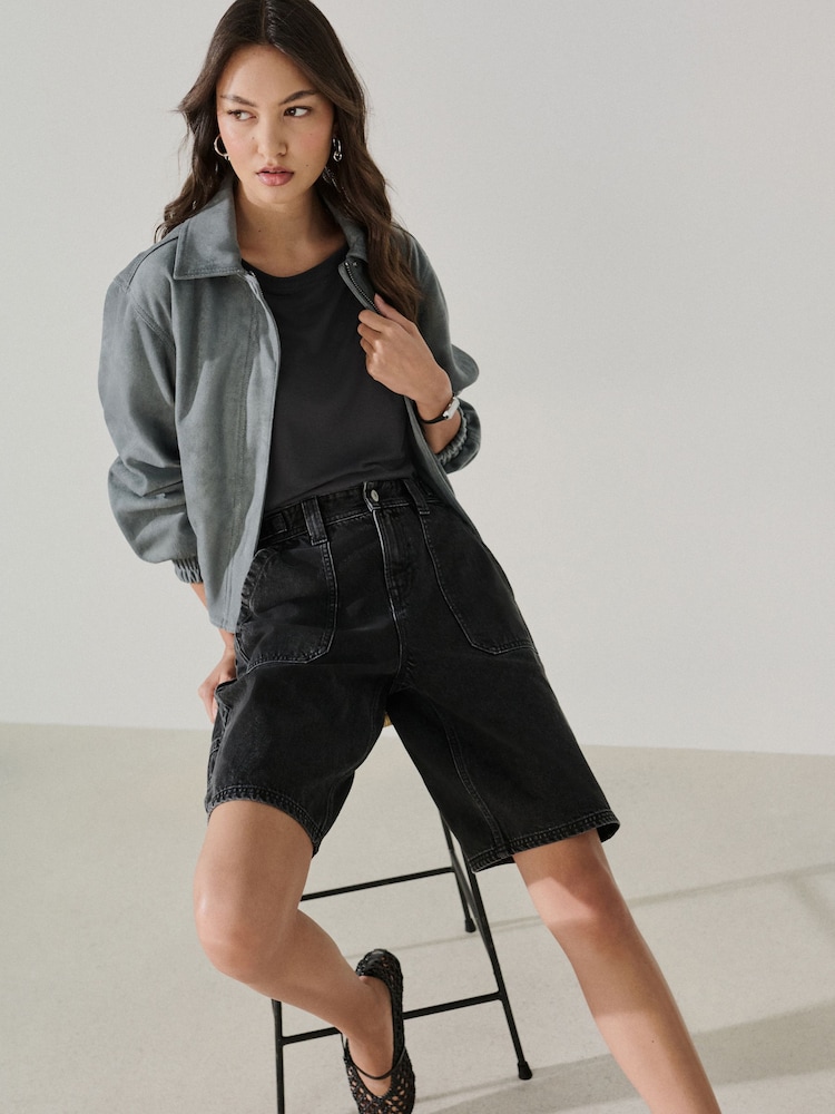 Black Utility Style Denim Jorts Shorts - Image 2 of 9