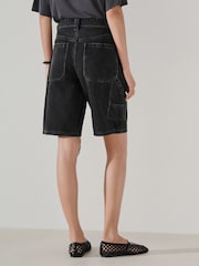 Black Utility Style Denim Jorts Shorts - Image 3 of 9