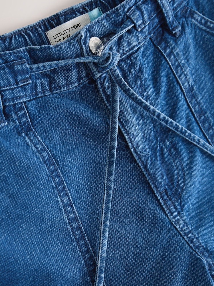 Dark Blue Denim Utility Shorts - Image 2 of 4