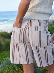 Ecru / Brown Stripe Bermuda Denim Jort Shorts - Image 3 of 5