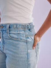 Bleach Blue Utility Style Denim Jort Shorts - Image 5 of 8