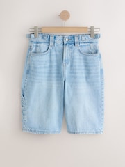 Bleach Blue Utility Style Denim Jort Shorts - Image 6 of 8