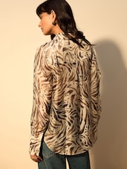 Brown Animal Print Sheer Long Sleeve Shirt - Image 4 of 8