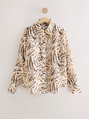 Brown Animal Print Sheer Long Sleeve Shirt - Image 6 of 8