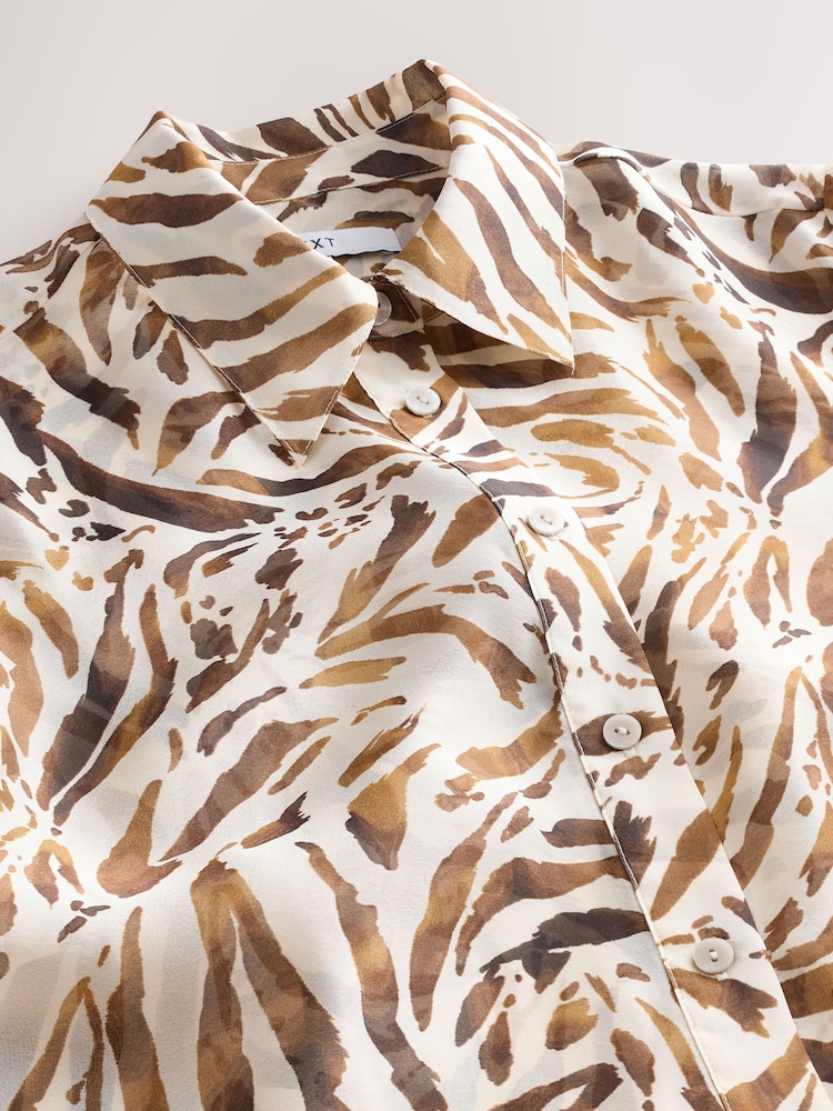 Brown Animal Print Sheer Long Sleeve Shirt - Image 8 of 8