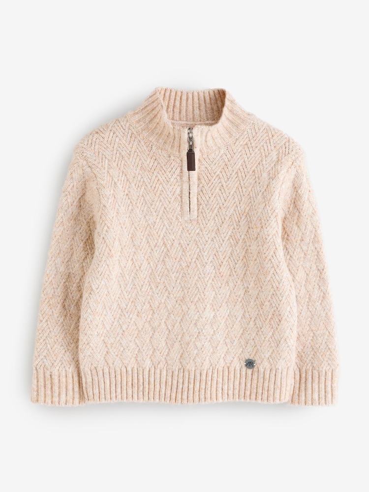 Angel & Rocket Natural Connor Cable Knit Zip Neck Jumper - Image 1 of 1