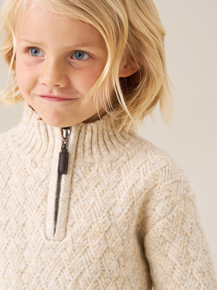 Angel & Rocket Natural Connor Cable Knit Zip Neck Jumper - Image 2 of 8 Angel & Rocket Natural Connor Cable Knit Zip Neck Jumper - Image 2 of 8