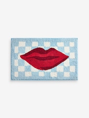 Eleanor Bowmer Blue Checkerboard Lips 100% Cotton Bath Mat - Image 2 of 3