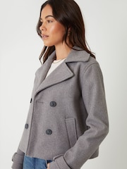 Threadbare Grey Faux Wool Cropped Trench Coat - Image 2 of 4