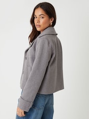 Threadbare Grey Faux Wool Cropped Trench Coat - Image 3 of 4