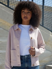 Threadbare Pink Cropped Button Up Suedette Shacket - Image 1 of 4