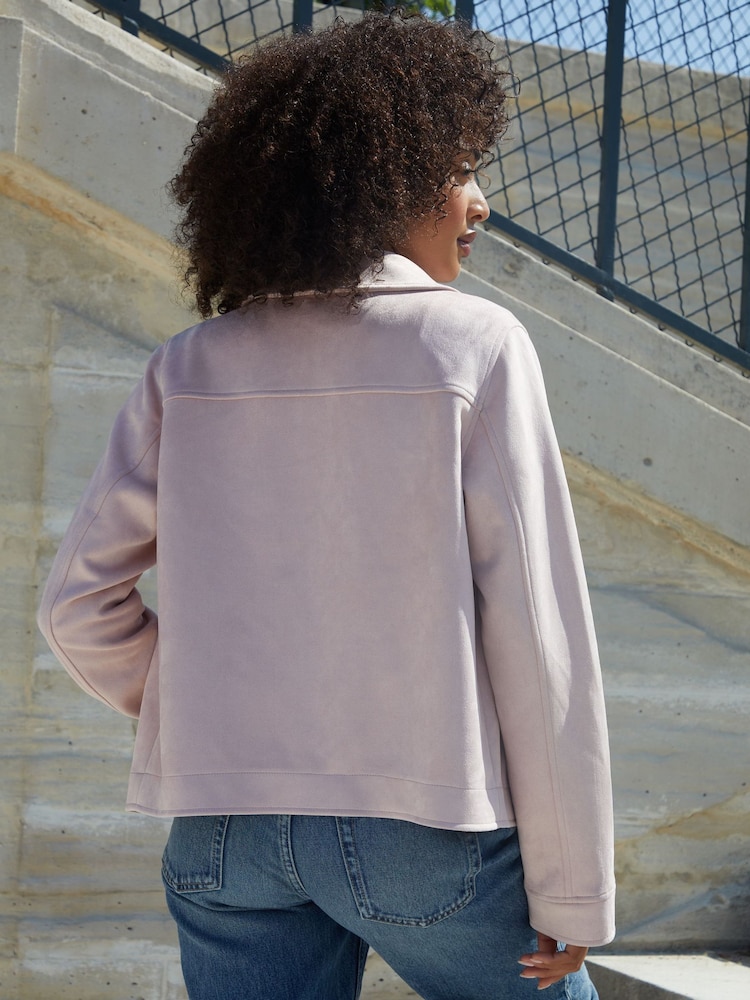 Threadbare Pink Cropped Button Up Suedette Shacket - Image 2 of 4