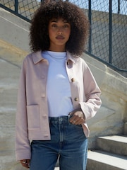 Threadbare Pink Cropped Button Up Suedette Shacket - Image 3 of 4