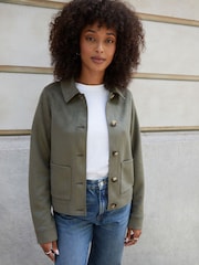 Threadbare Green Cropped Button Up Suedette Shacket - Image 1 of 4