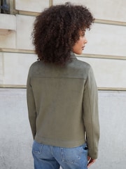 Threadbare Green Cropped Button Up Suedette Shacket - Image 2 of 4