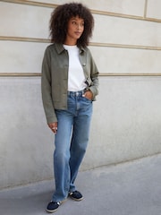Threadbare Green Cropped Button Up Suedette Shacket - Image 3 of 4