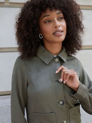 Threadbare Green Cropped Button Up Suedette Shacket - Image 4 of 4