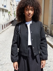 Threadbare Black Bouclé Bomber Jacket - Image 1 of 4