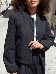 Threadbare Black Bouclé Bomber Jacket - Image 2 of 4
