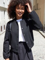 Threadbare Black Bouclé Bomber Jacket - Image 3 of 4