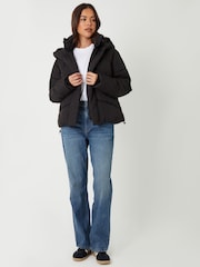 Threadbare Black Hooded Double Collar Puffer Jacket - Image 3 of 5