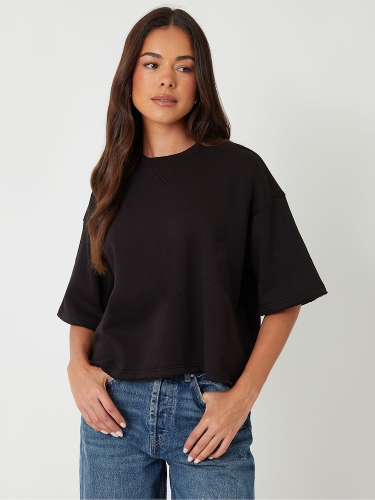 Threadbare Brown Boxy Short Sleeve Sweatshirts 2 Pack - Image 2 of 5 Threadbare Brown Boxy Short Sleeve Sweatshirts 2 Pack - Image 2 of 5