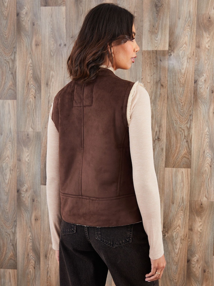 Threadbare Faux Suede Borg Lined Gilet - Bild 2 von 4
