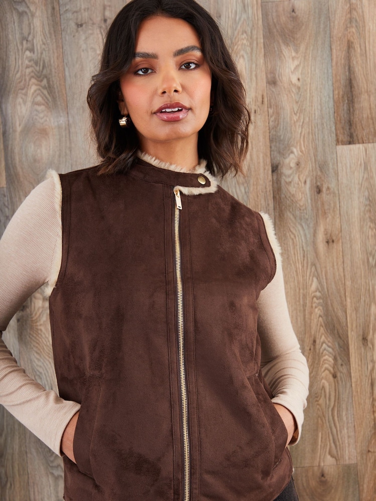 Threadbare Faux Suede Borg Lined Gilet - Bild 4 von 4