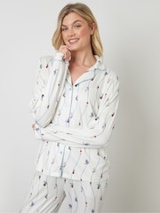 Threadbare White Ski Print Long Button-Through Pyjamas 2 Piece Set - Image 3 of 5