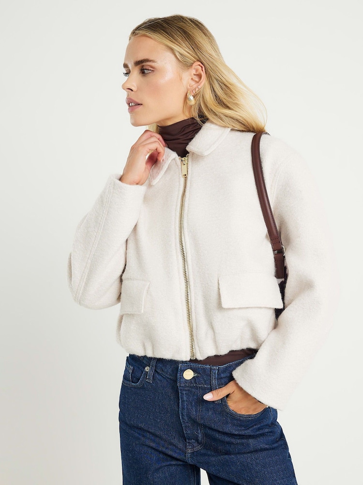 River Island Cream Petite Zip Front Jacket - Image 1 of 4