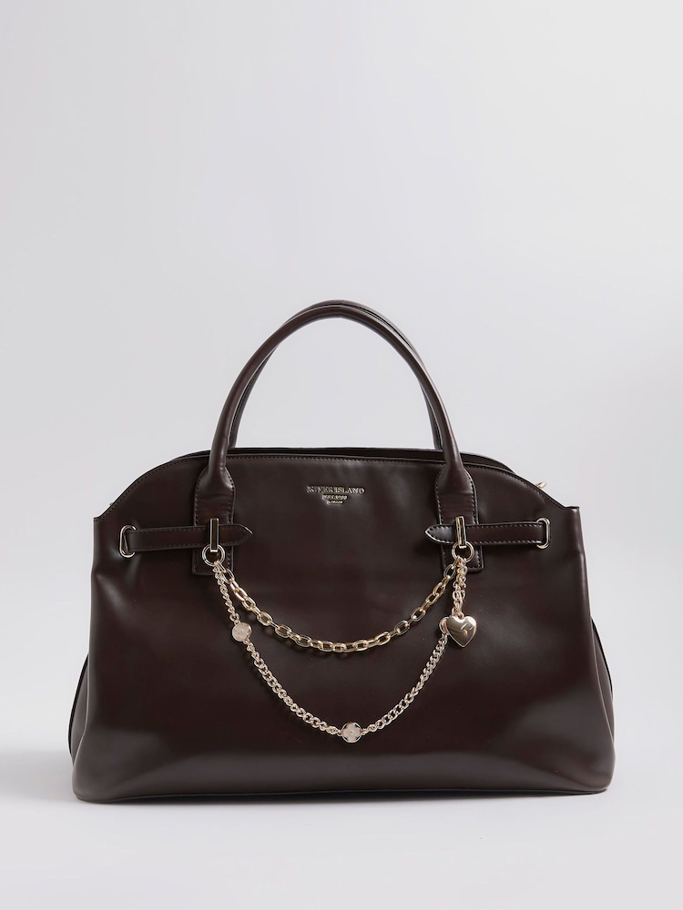 River Island Brown Curve Top Charm Tote Bag - Image 1 of 5