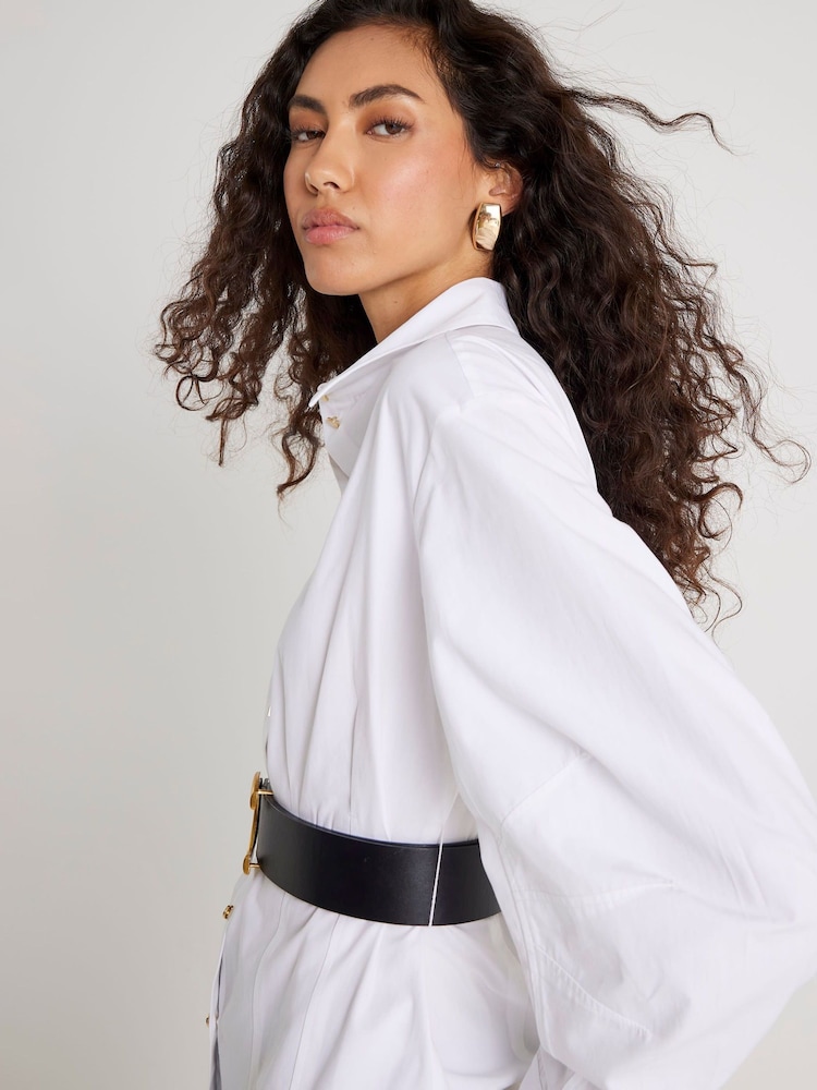 River Island White Belted Poplin Shirt - Image 4 of 4