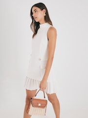 River Island Cream Pleated Halter Neck Hyrbid Mini Dress - Image 1 of 4