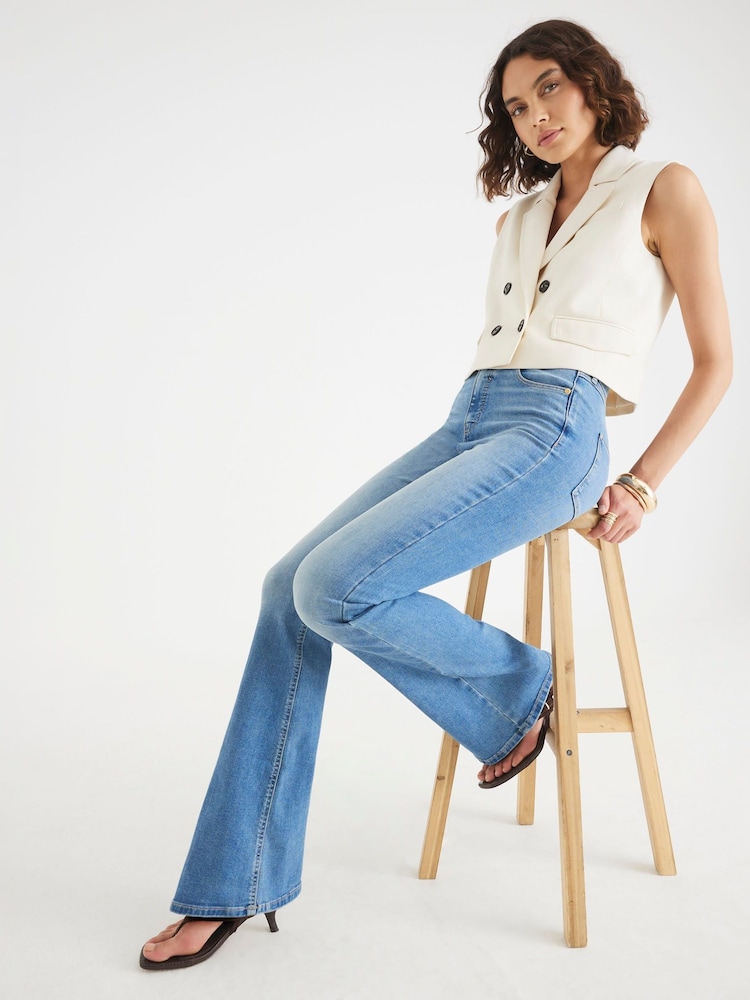 River Island Blue High Rise Sculpt Flare Jeans - Image 1 of 4