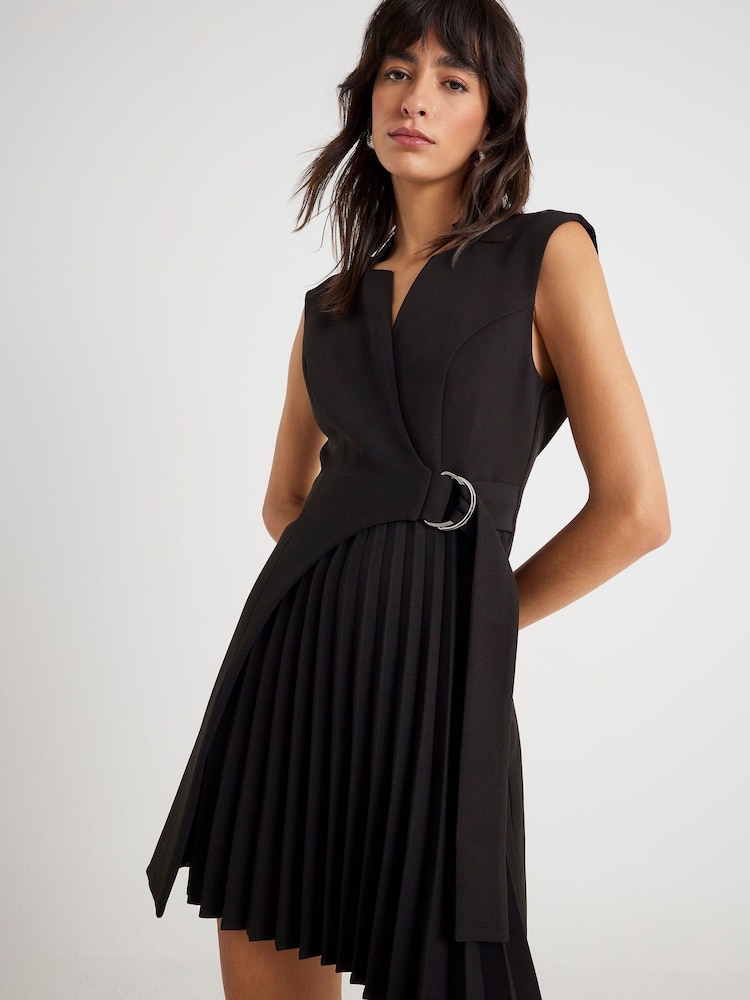 River Island Black Panel Pleated Mini Dress - Image 4 of 4