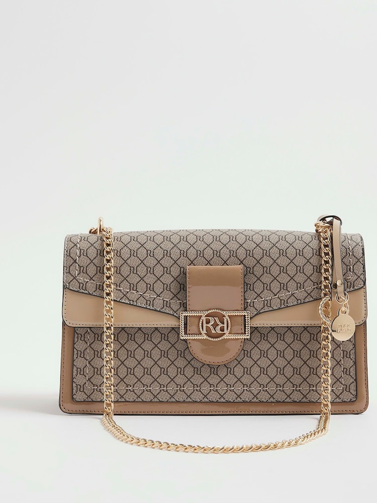 River Island Brown Monogram Panelled Shoulder Bag - Image 1 of 5