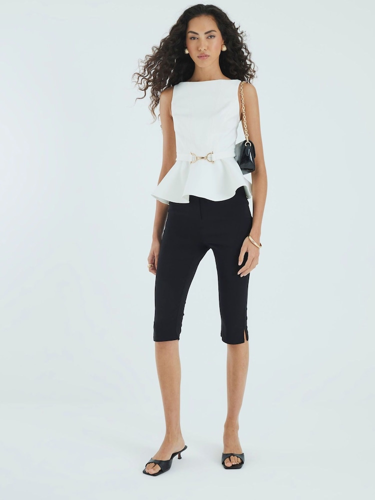 River Island Belted Scuba Seamed Peplum Top - Imagem 2 de 4