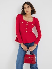 River Island Red Peplum Brunch Blouse - Image 1 of 6