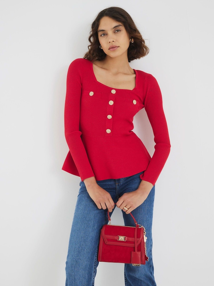 River Island Red Peplum Brunch Blouse - Image 1 of 6