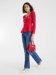 River Island Red Peplum Brunch Blouse - Image 3 of 6