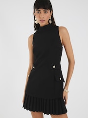 River Island Black Pleated Halter Neck Hybrid Mini Dress - Image 1 of 4