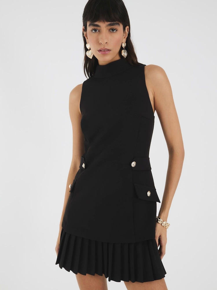 River Island Black Pleated Halter Neck Hybrid Mini Dress - Image 1 of 4